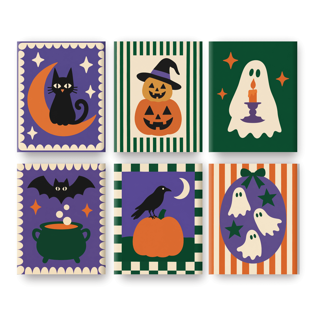6 Mini-Gemälde | Halloween-Volkskunst Set - Malen nach Zahlen