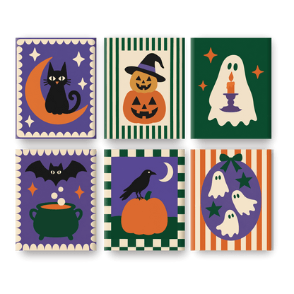 6 Mini-Gemälde | Halloween-Volkskunst Set - Malen nach Zahlen