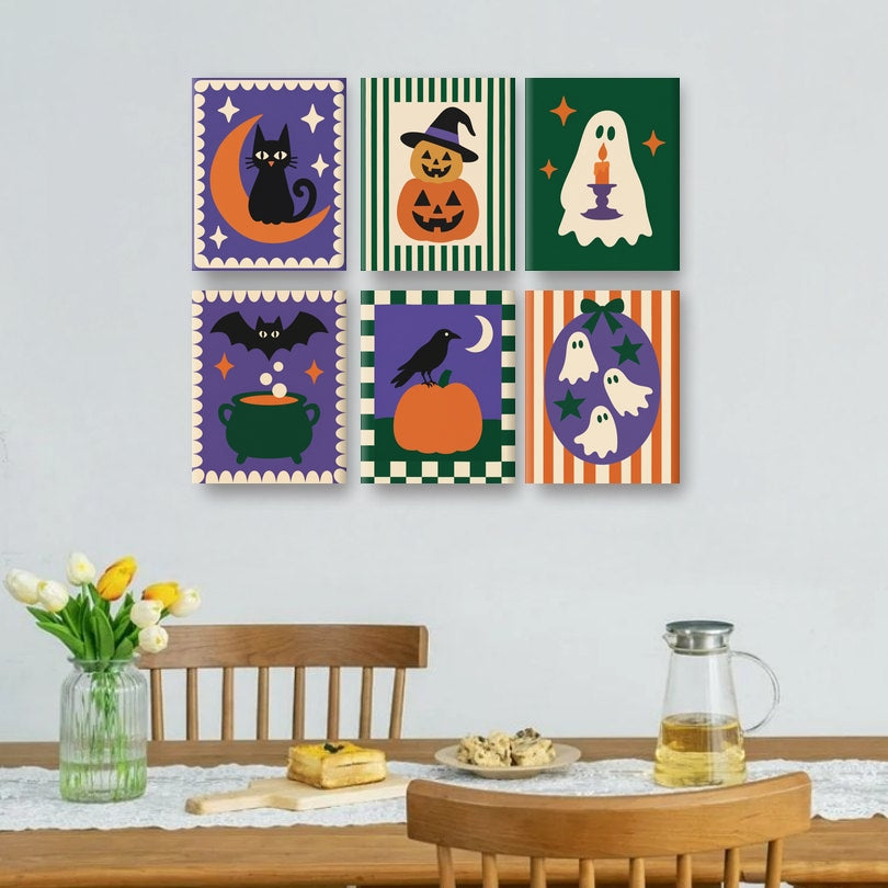 6 Mini-Gemälde | Halloween-Volkskunst Set
