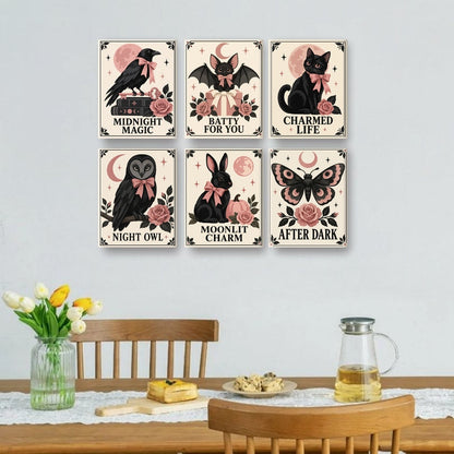 6 Mini-Gemälde | Vintage-Gothic-Halloween Set