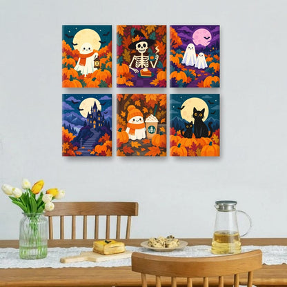 6 Mini-Gemälde | Gruselige Herbstnächte Set