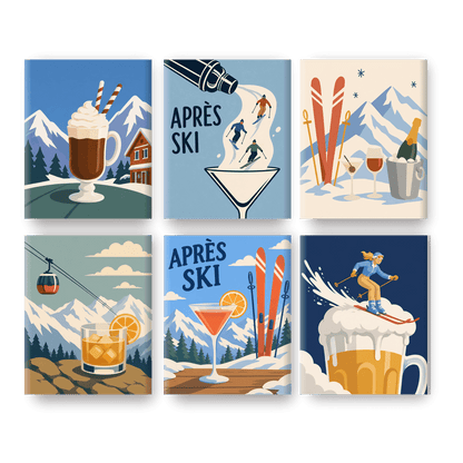6 Mini-Gemälde | Après-Ski-Drinks Set - Malen nach Zahlen