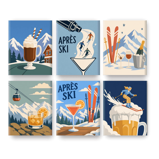 6 Mini-Gemälde | Après-Ski-Drinks Set - Malen nach Zahlen