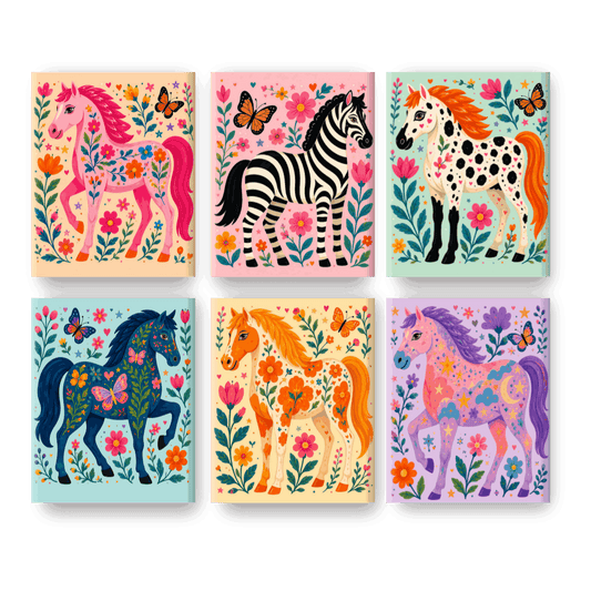 6 Mini-Gemälde | Bunte Pferde & Zebra Set - Malen nach Zahlen