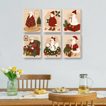 6 Mini-Gemälde | Fröhliche kleine Gänse Set