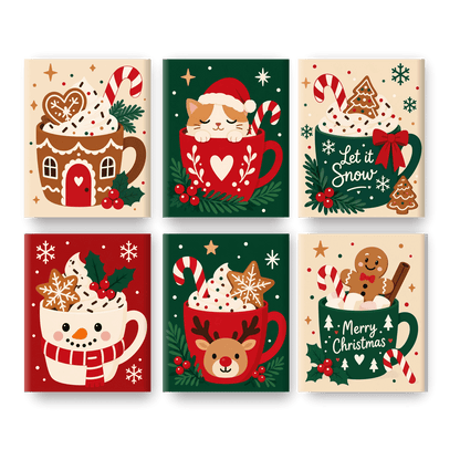 6 Mini-Gemälde | Festliche Drinks Set - Malen nach Zahlen