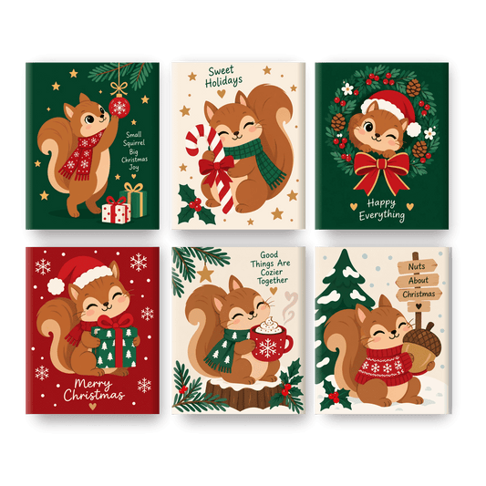 6 Mini-Gemälde | Weihnachts-Eichhörnchen Set - Malen nach Zahlen