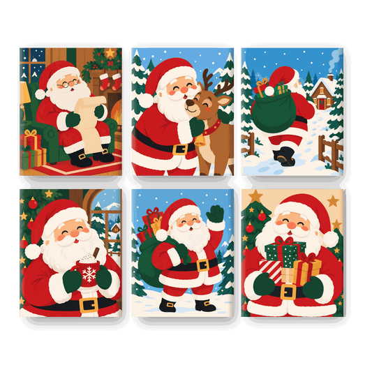 6 Mini-Gemälde | Fröhlicher Weihnachtsmann Set - Malen nach Zahlen