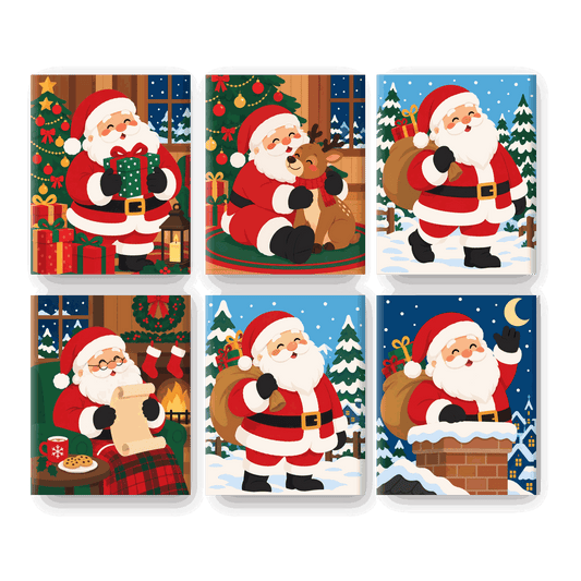 6 Mini-Gemälde | Gemütlicher Weihnachtsmann Set - Malen nach Zahlen