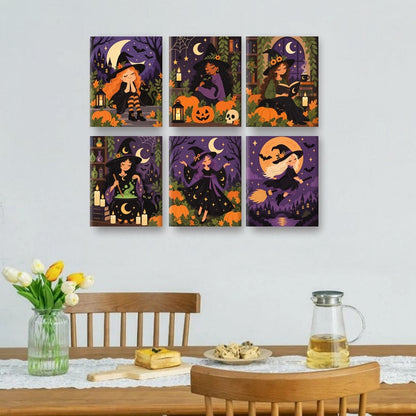 6 Mini-Gemälde | Halloween-Hexen Set