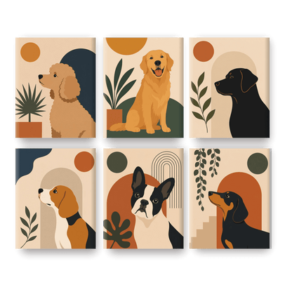 6 Mini-Gemälde | Moderne Hundekunst Set - Malen nach Zahlen