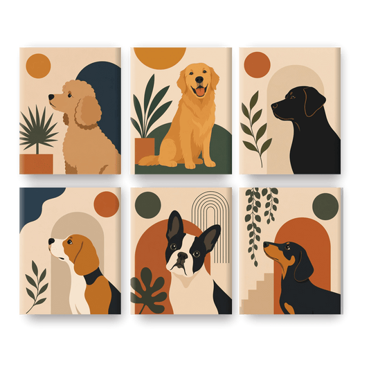6 Mini-Gemälde | Moderne Hundekunst Set - Malen nach Zahlen