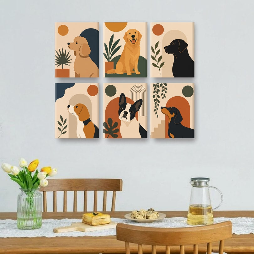 6 Mini-Gemälde | Moderne Hundekunst Set