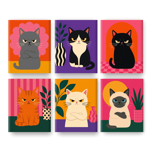 6 Mini-Gemälde | Wütende Katzen Set - Malen nach Zahlen