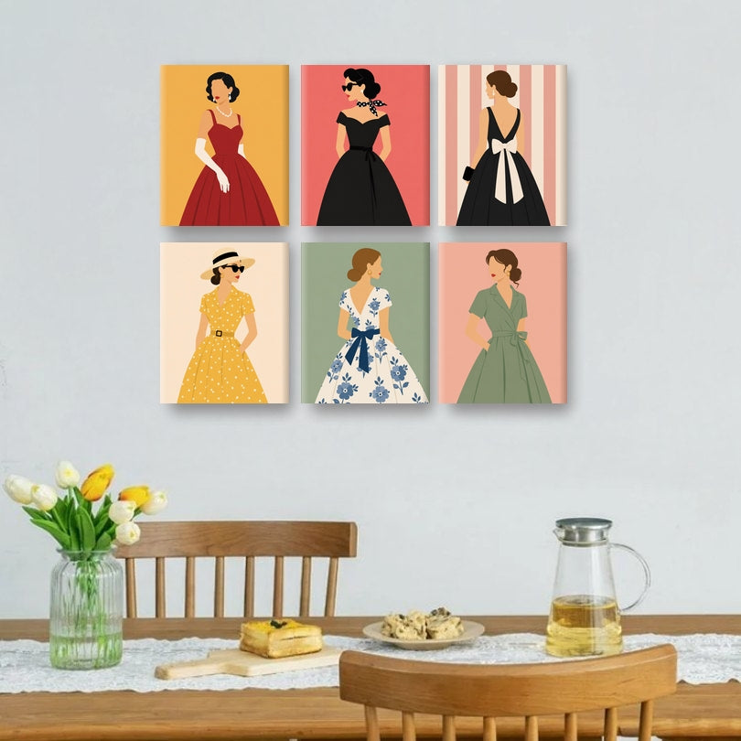6 Mini-Gemälde | Retro-Mode-Ikonen Set