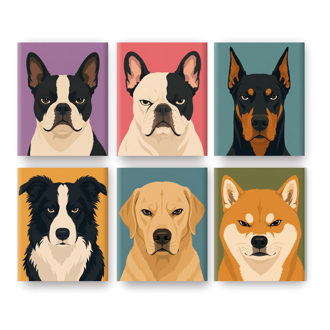 6 Mini-Gemälde | Wütende Hunde Set - Malen nach Zahlen