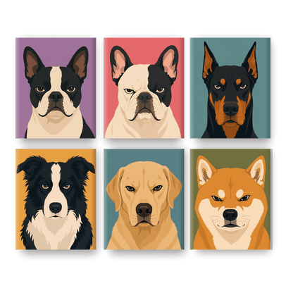 6 Mini-Gemälde | Wütende Hunde Set - Malen nach Zahlen