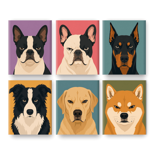 6 Mini-Gemälde | Wütende Hunde Set - Malen nach Zahlen