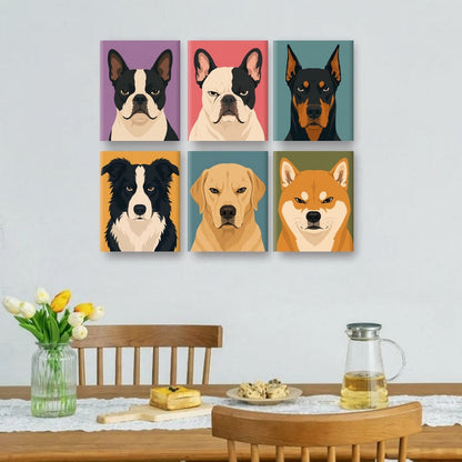 6 Mini-Gemälde | Wütende Hunde Set