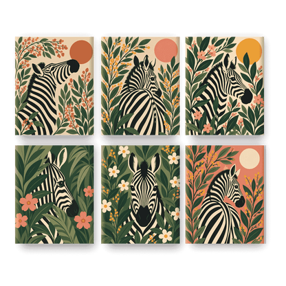 6 Mini-Gemälde | Botanisches Zebra Set