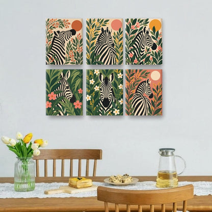6 Mini-Gemälde | Botanisches Zebra Set