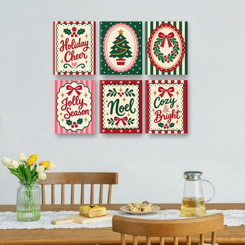 6 Mini-Gemälde | Klassische Weihnachts-Kameen Set