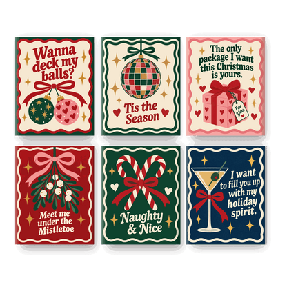 6 Mini-Gemälde | Lustige Weihnachtssprüche Set