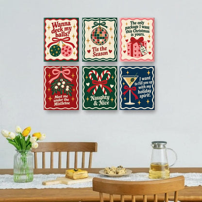 6 Mini-Gemälde | Lustige Weihnachtssprüche Set