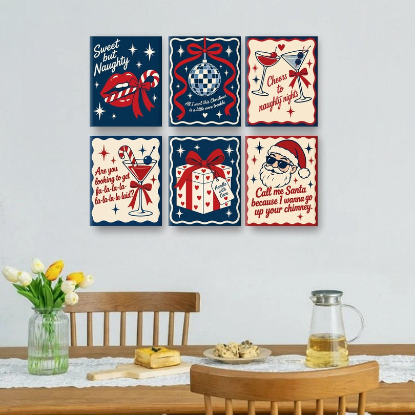 6 Mini-Gemälde | Freche Weihnacht Set