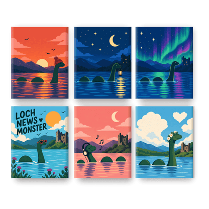 6 Mini-Gemälde | Loch-Ness-Nächte Set