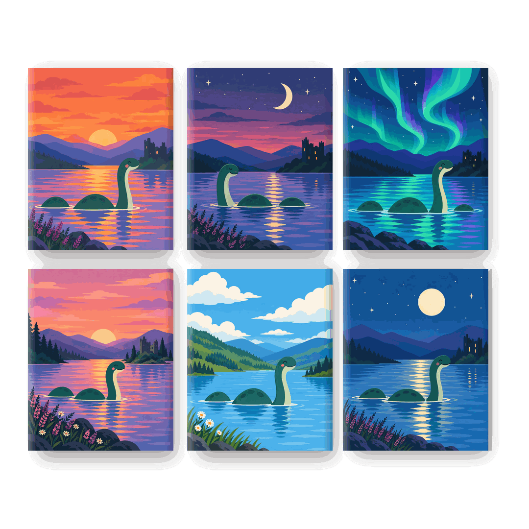 6 Mini-Gemälde | Süße Nessie Set