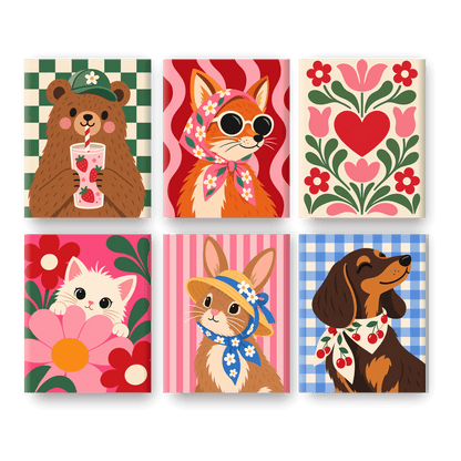 6 Mini-Gemälde | Trendige Tiere Set