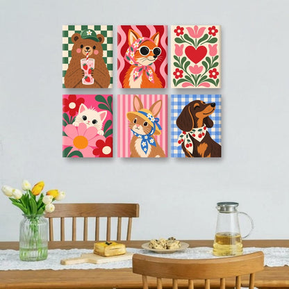 6 Mini-Gemälde | Trendige Tiere Set