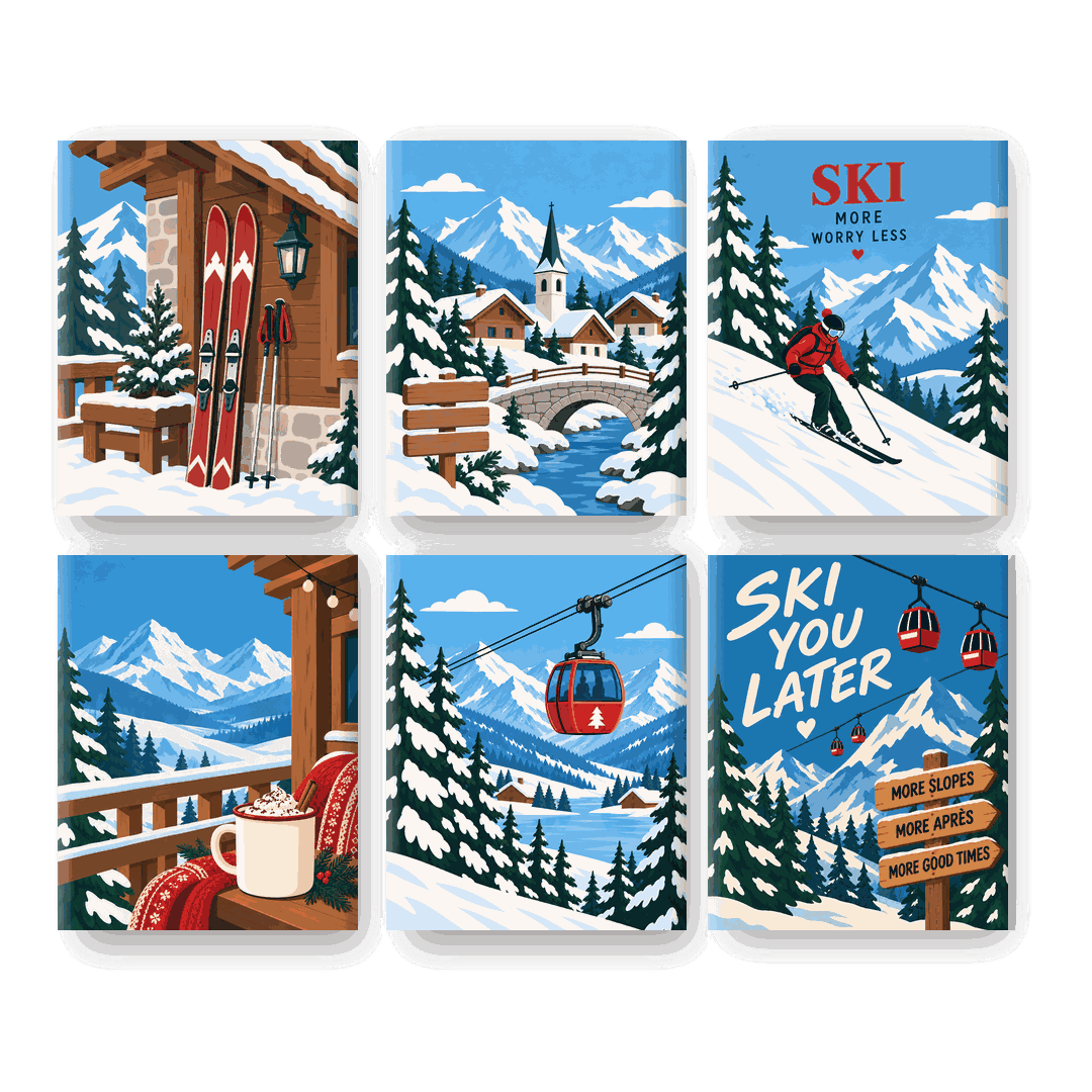 6 Mini-Gemälde | Winter-Chalet Set