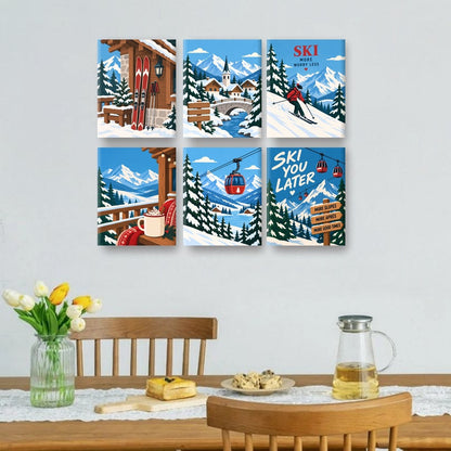 6 Mini-Gemälde | Winter-Chalet Set