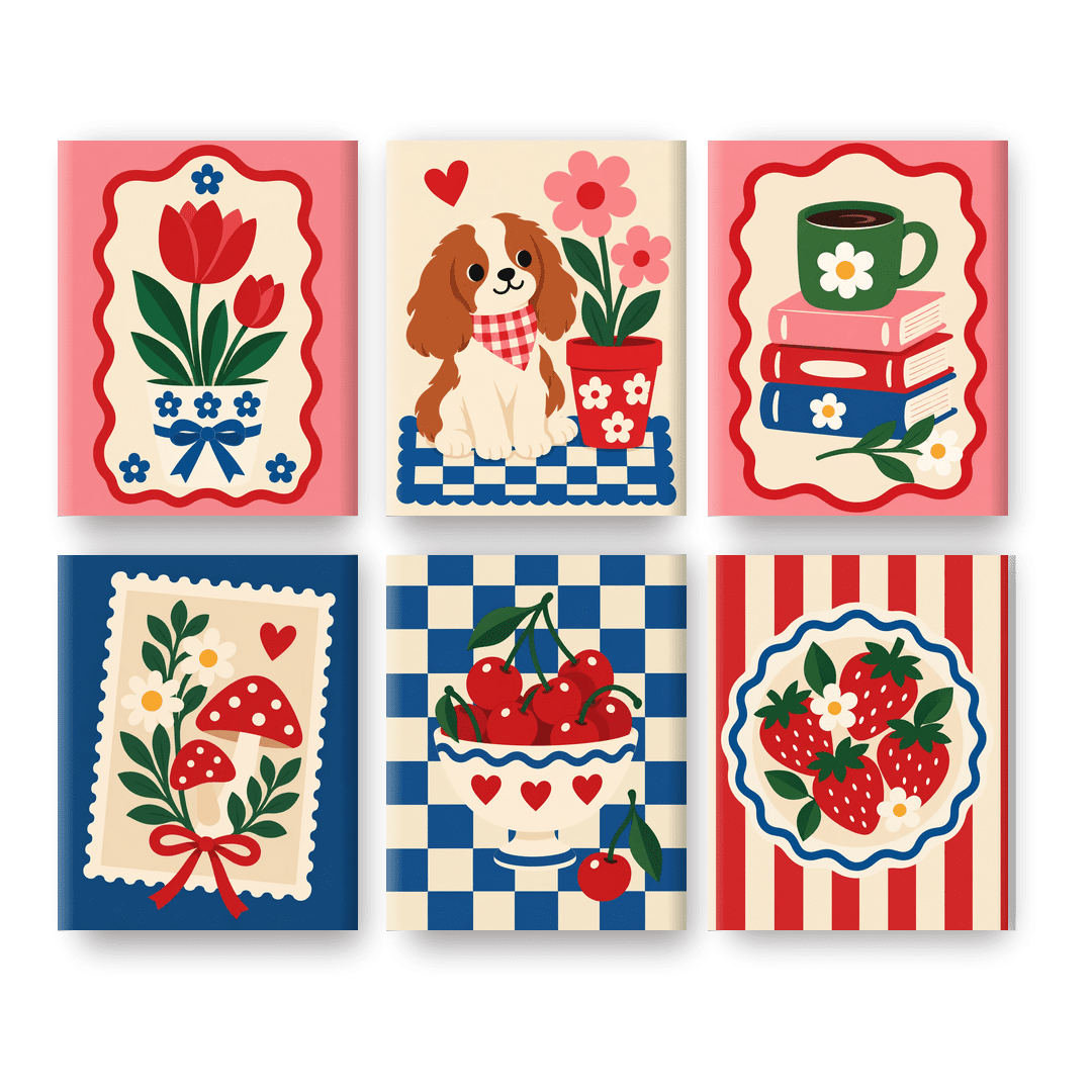 6 Mini-Gemälde | Süße Briefmarkenkunst Set