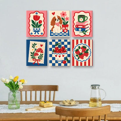 6 Mini-Gemälde | Süße Briefmarkenkunst Set