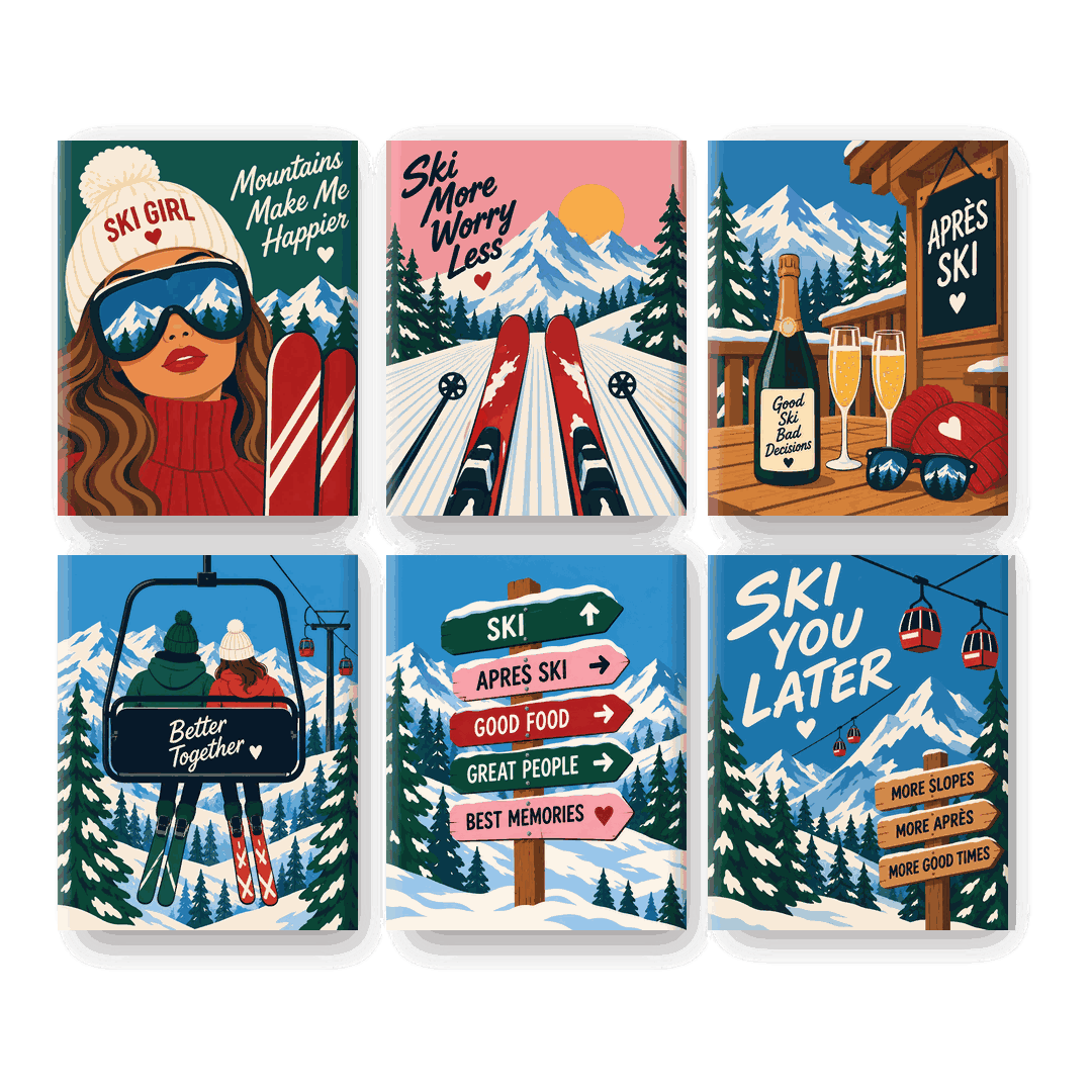 6 Mini-Gemälde | Après-Ski-Sprüche Set