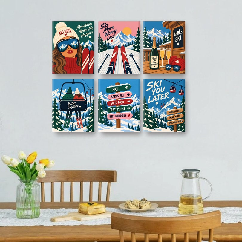 6 Mini-Gemälde | Après-Ski-Sprüche Set