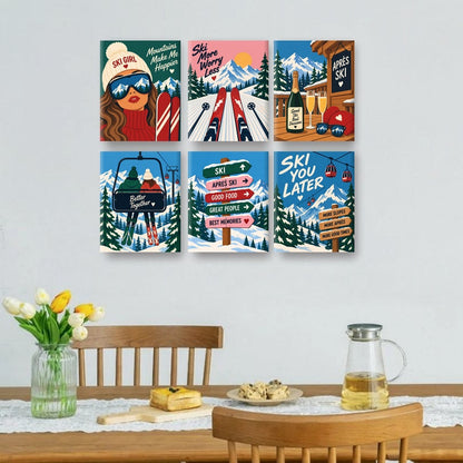 6 Mini-Gemälde | Après-Ski-Sprüche Set