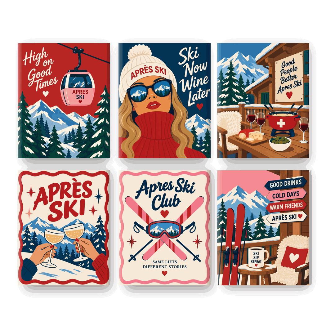 6 Mini-Gemälde | Après-Ski-Girls Set