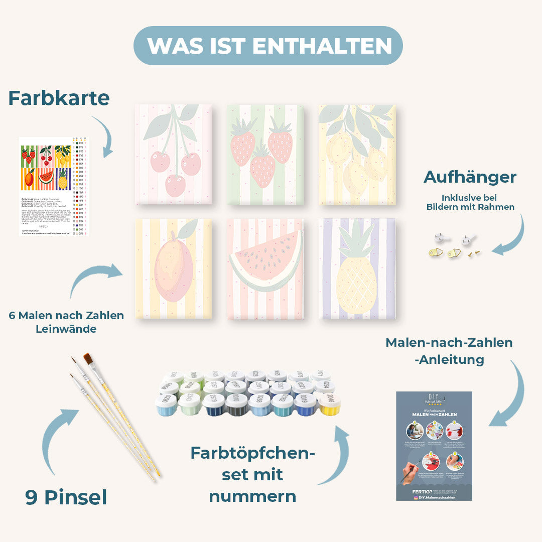Malen nach Zahlen – 6 Mini-Gemälde | Obst-Set