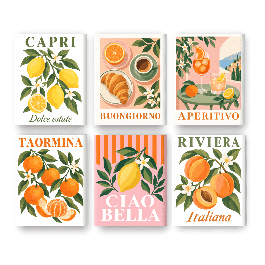 6 Mini-Gemälde | Capri-Zitronen Set