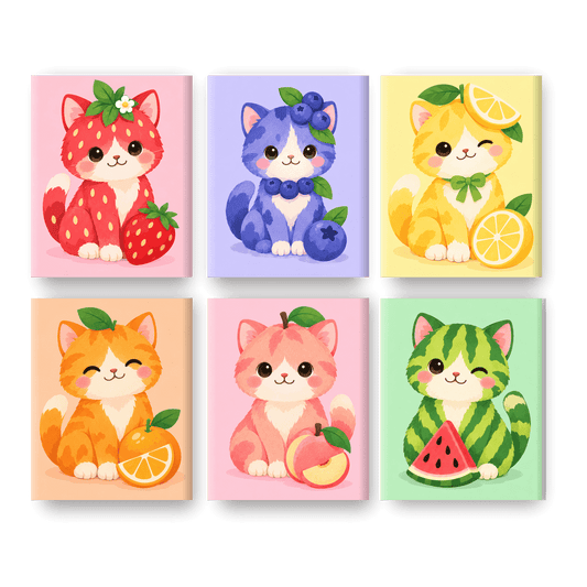 6 Mini-Gemälde | Fruchtige Kätzchen Set
