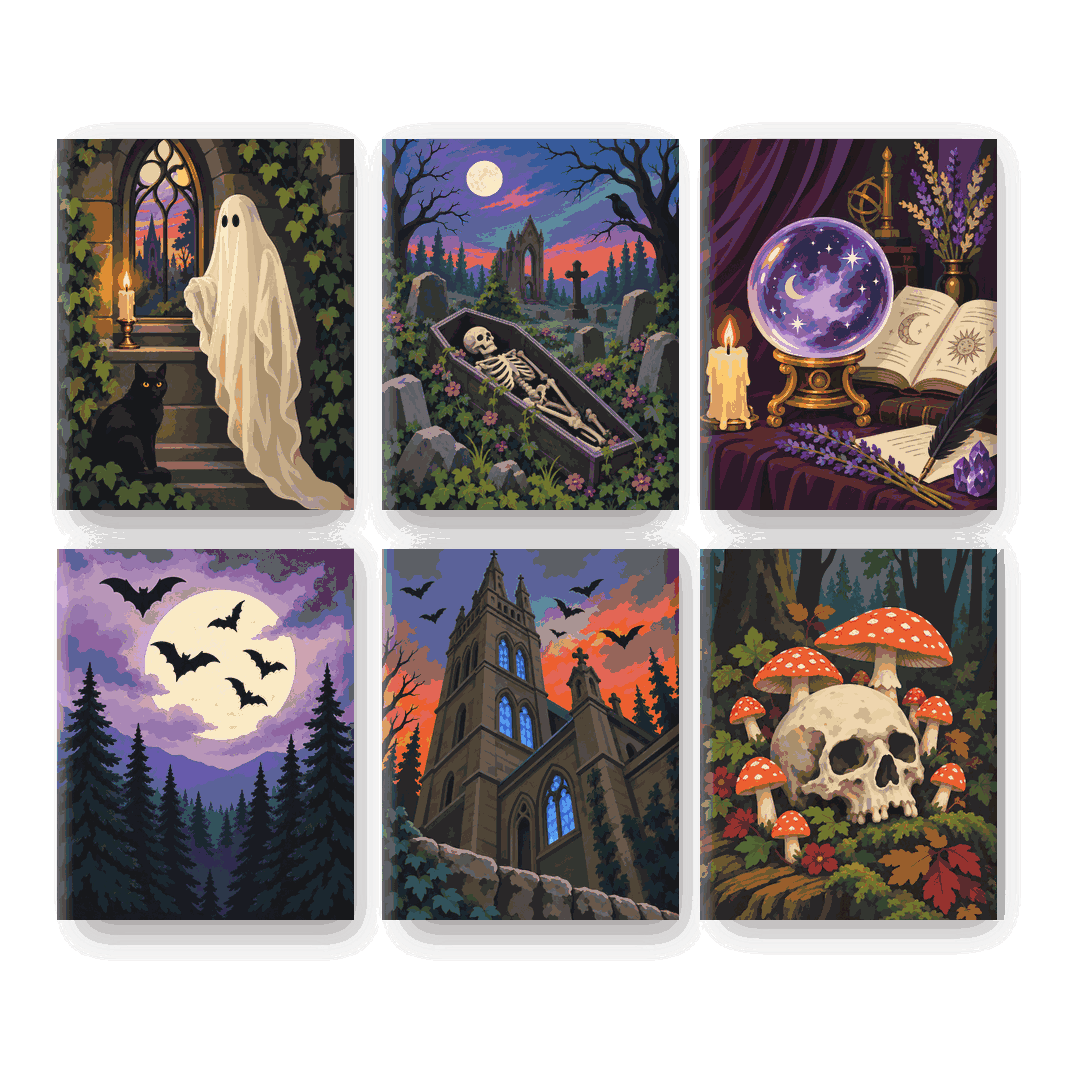6 Mini-Gemälde | Gothic nach Einbruch der Nacht Set
