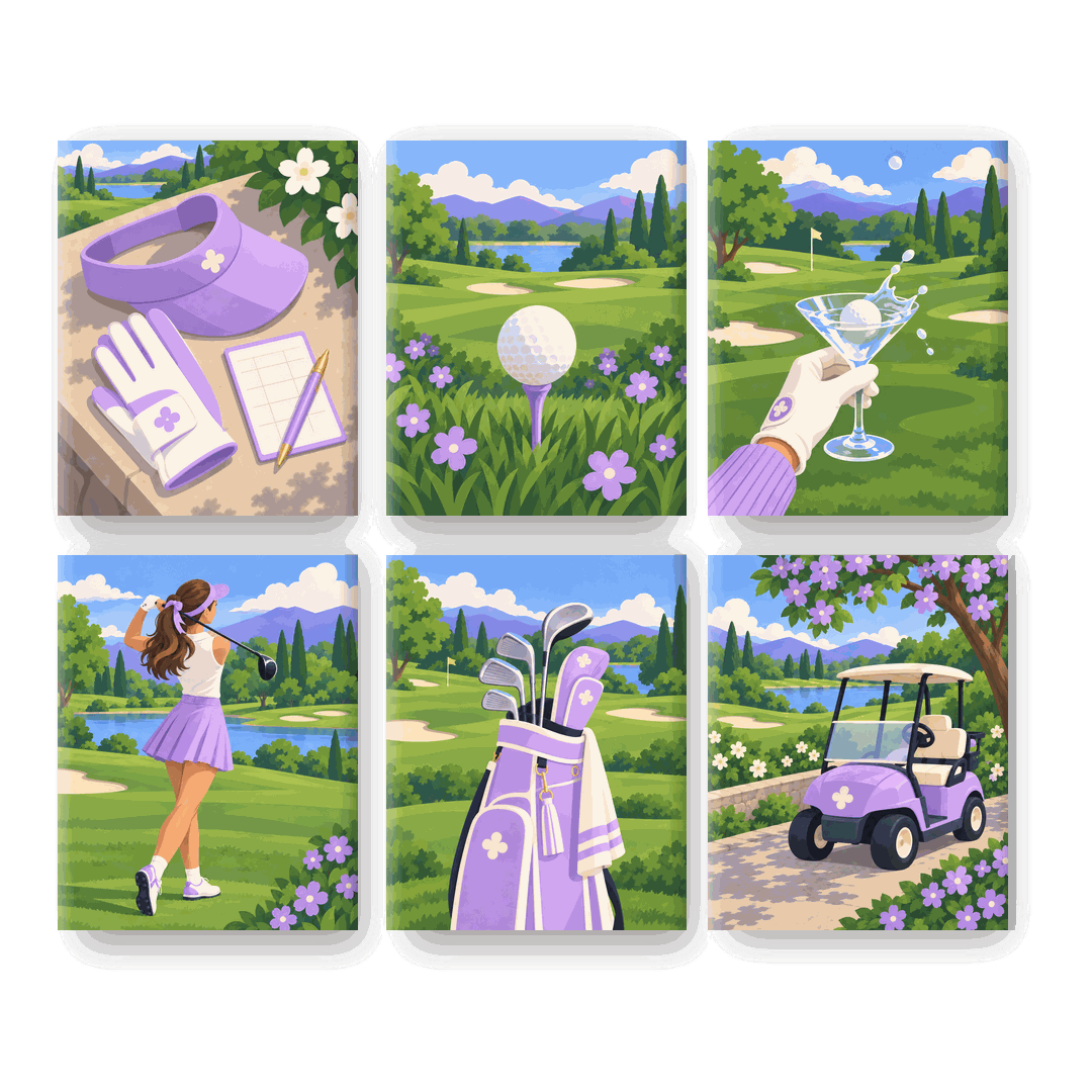 6 Mini-Gemälde | Lavendel-Golfplatz Set