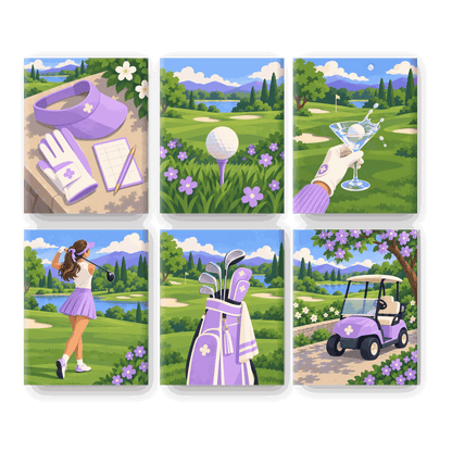 6 Mini-Gemälde | Lavendel-Golfplatz Set