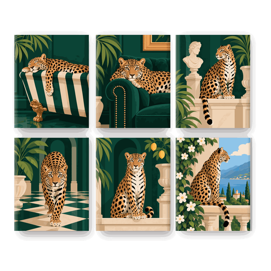 6 Mini-Gemälde | Leoparden-Lounge Set