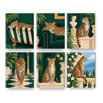 6 Mini-Gemälde | Leoparden-Lounge Set