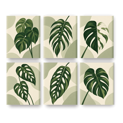 6 Mini-Gemälde | Monstera-Blatt Set